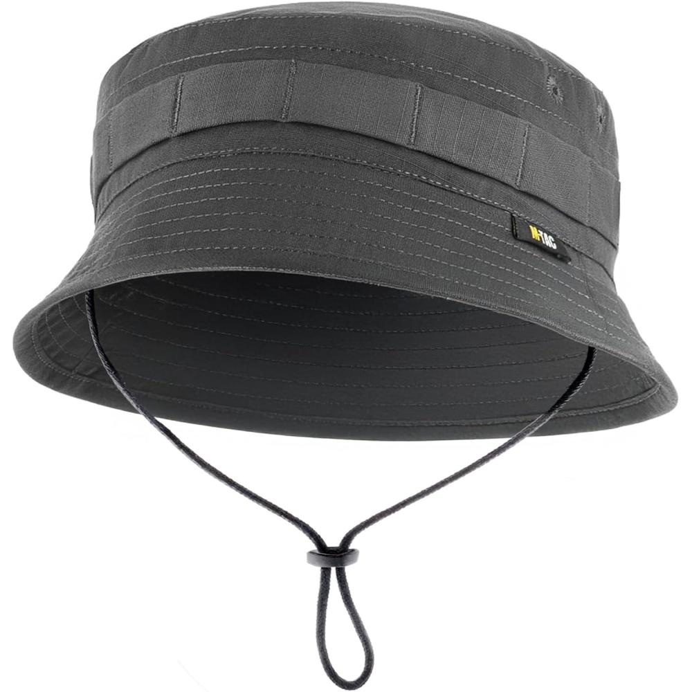 image:imageMTac Tactical Sun Hat for Men Military Bucket Hat with MOLLE Short Brim UV Protection Adjustable Cord Ripstop Summer HatDark Grey