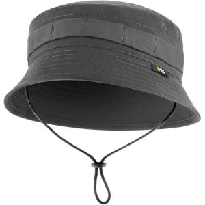 M-Tac Tactical Sun Hat for Men Military Bucket Hat with MOLLE, Short Brim, UV Protection, Adjustable Cord Ripstop Summer Hat(Dark Grey)