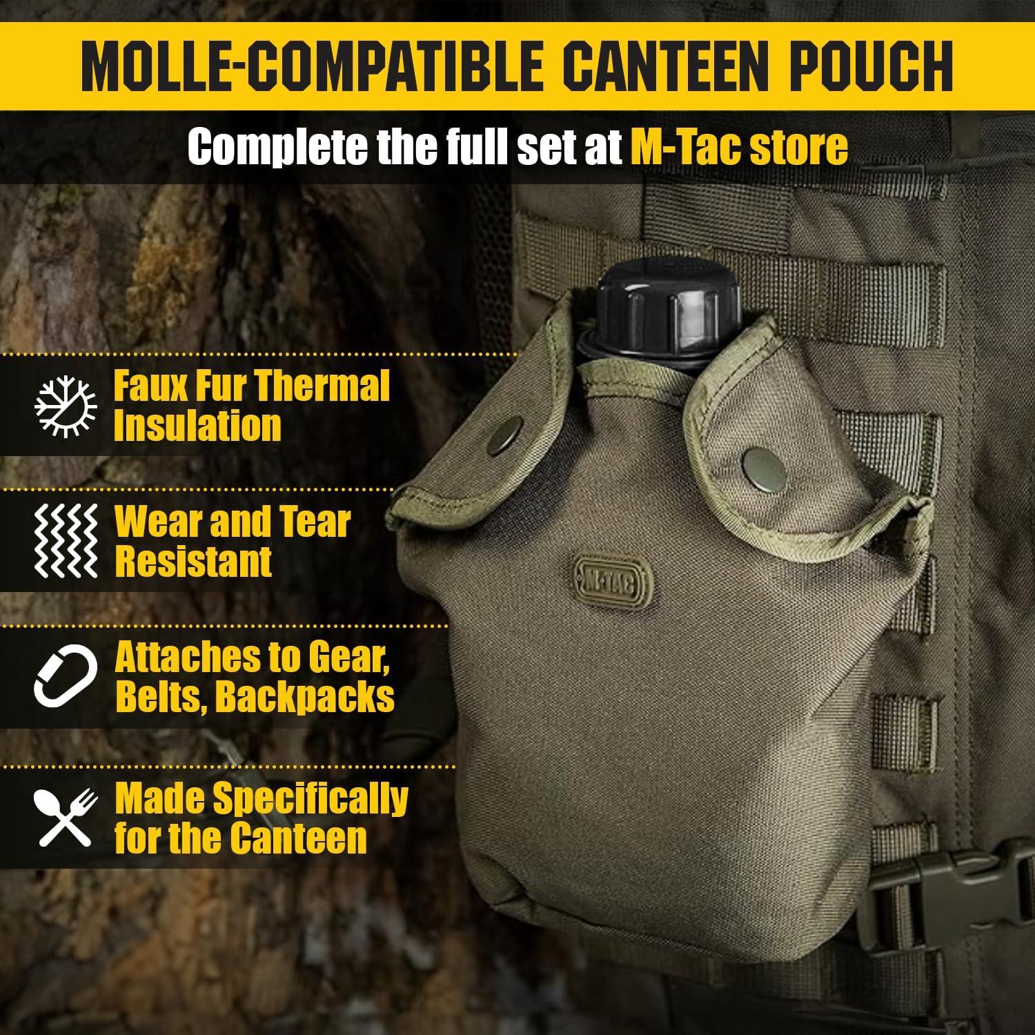 image:imageMTac Canteen Water Bottle 1 Quart Water Canteen 34 Oz1L Tactical Water Bottle for Military Hiking Camping Survival OliveBlack