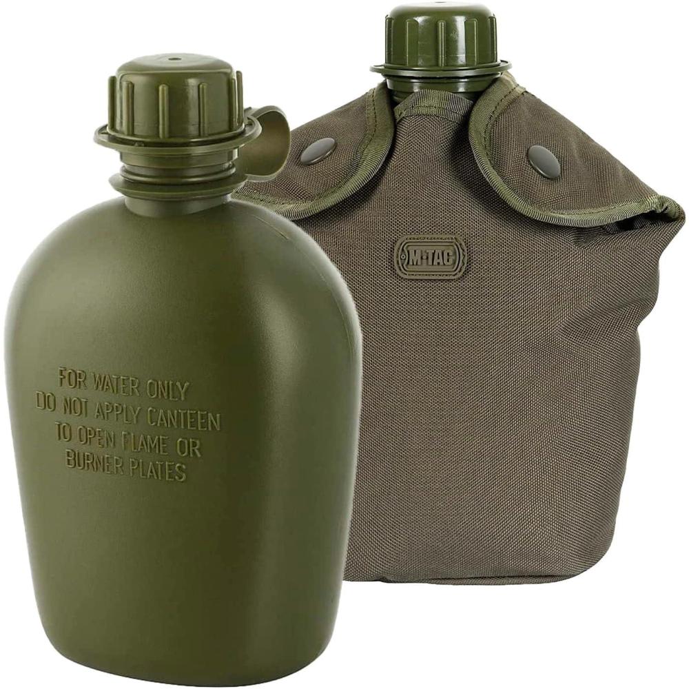 image:imageMTac Canteen Water Bottle 1 Quart Water Canteen 34 Oz1L Tactical Water Bottle for Military Hiking Camping Survival OliveBottle Cover Olive