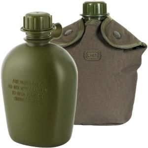 M-Tac Canteen Water Bottle – 1 Quart Water Canteen (34 Oz/1L) – Tactical Water Bottle for Military Hiking Camping Survival (Olive)(Bottle & Cover Olive)