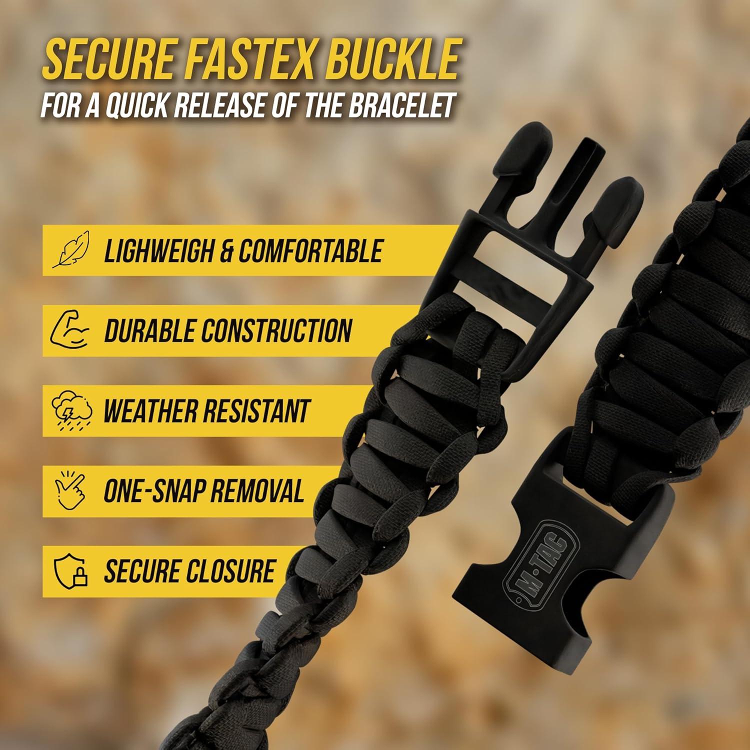image:imageMTac Paracord Bracelet Tactical Survival Wristband with Fastex Buckle 7Strand Cord for Hiking Camping Emergency UseBlack