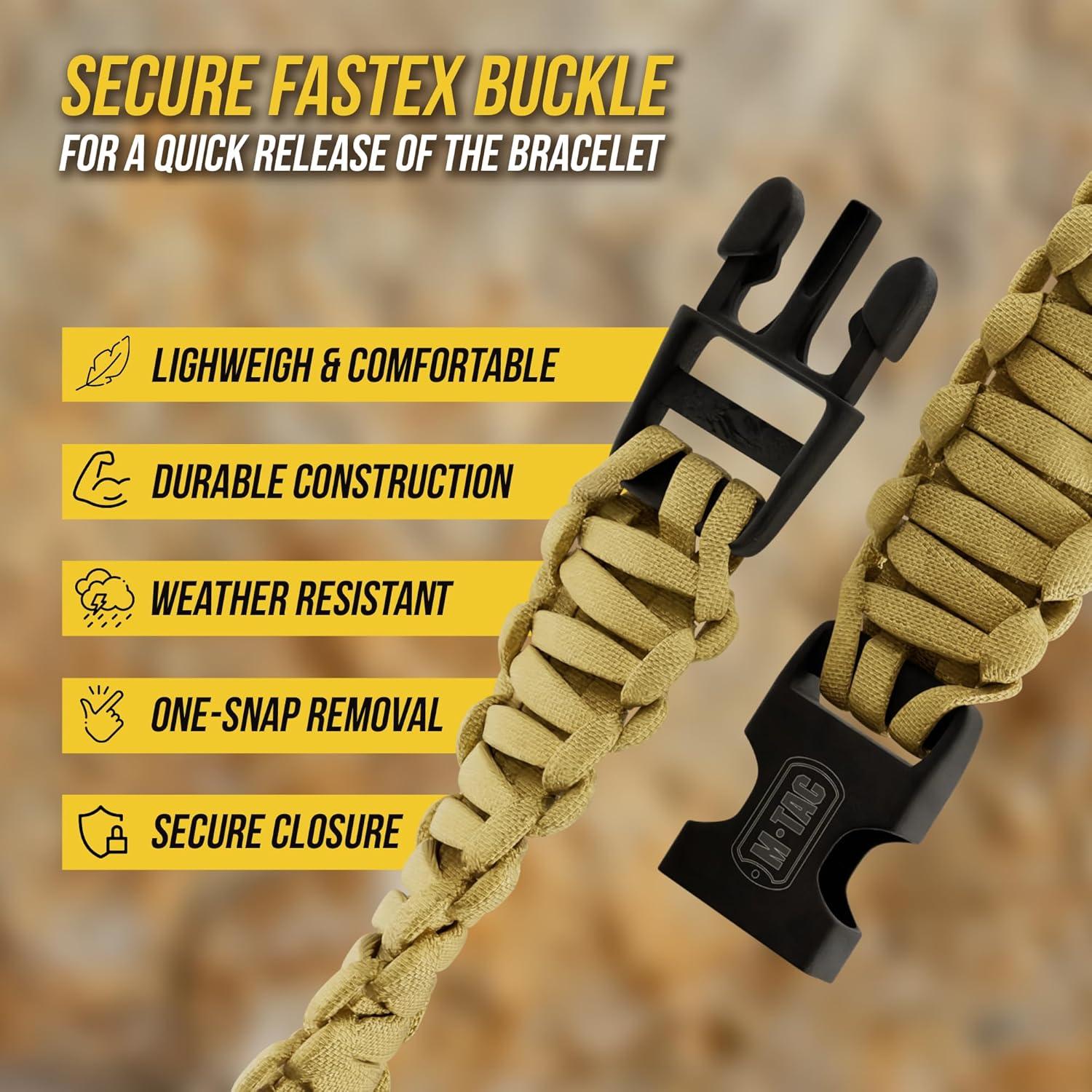 image:imageMTac Paracord Bracelet Tactical Survival Wristband with Fastex Buckle 7Strand Cord for Hiking Camping Emergency UseCoyote
