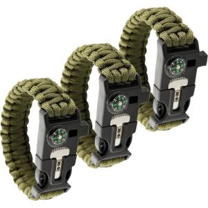 M-Tac Survival Paracord Bracelet – Cord 12 ft (144 Inch) – Tactical Emergency Cord Rope with Compass Whistle(Olive)