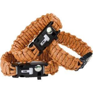 M-Tac Survival Paracord Bracelet – Cord 12 ft (144 Inch) – Tactical Emergency Cord Rope with Compass Whistle(Orange)