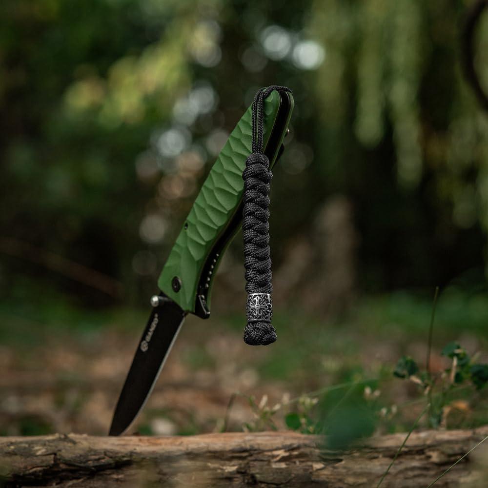image:imageMTac Knife Lanyard with Metal Bead Paracord Lanyard for Knives amp EDC Knife Fob Pull Cord Durable Paracord AccessoryBlack