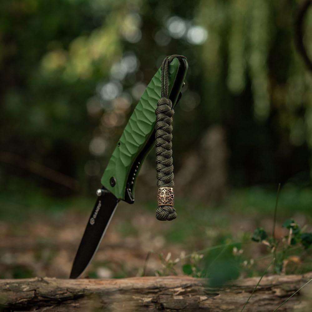 image:imageMTac Knife Lanyard with Metal Bead Paracord Lanyard for Knives amp EDC Knife Fob Pull Cord Durable Paracord AccessoryOlive