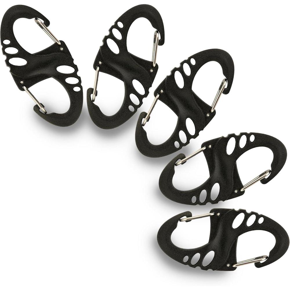 image:imageCarabiner Clip Double Spring snap Hook 5 Pack SBiners Locking Key Ring Mini CarabinersBlack