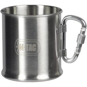 M-Tac 8.5oz Camping Mug with Collapsible Carabiner Handle – Stainless Steel Travel Cup for Hiking Coffee Tea