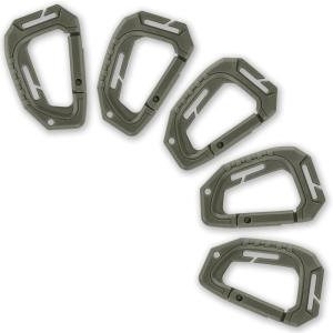 M-Tac Military Plastic Tactical Carabiners – Multi Purpose 3,7х2,2 inches Carabiner Clip Tactical D Ring – Plastic D-Clips Pack of 5(Olive)