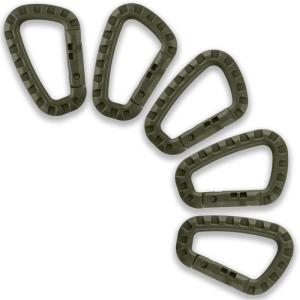 M-Tac Tactical 3.5″ Plastic Carabiner – Multipurpose Hard Polymer Gear Clip – D Shape Ring Spring Snap Gear Clip for Outdoor Travelling Camping (Pack of 5)(Olive)