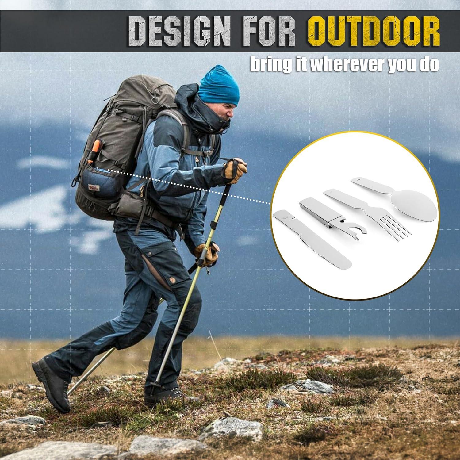 image:imageMTac 4in1 Tactical Cutlery Set Folding Spoon Knife Fork amp Bottle Opener Compact Stainless Steel Flatware for Camping amp EDC4 in 1