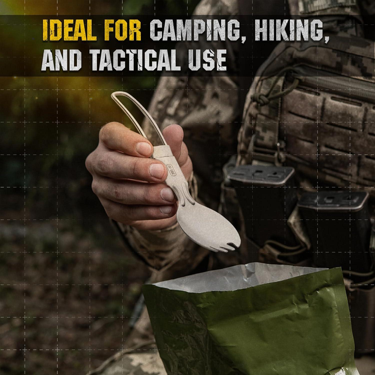 image:imageMTac 4in1 Tactical Cutlery Set Folding Spoon Knife Fork amp Bottle Opener Compact Stainless Steel Flatware for Camping amp EDCall in one