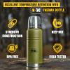 M-Tac Thermo Water Bottle Type 2 for Cold & Hot Beverages – Stainless Steel Thermos Leakproof Vacuum Insulated Flask Travel Coffee Mug (Olive, 44 oz)(Olive)
