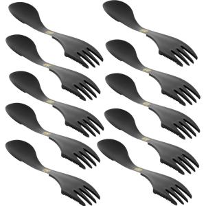 M‑Tac 4-in-1 Tactical Cutlery Set – Folding Spoon, Knife, Fork & Bottle Opener – Compact Stainless Steel Flatware for Camping & EDC(10 in 1)