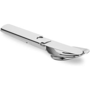 M‑Tac 4-in-1 Tactical Cutlery Set – Folding Spoon, Knife, Fork & Bottle Opener – Compact Stainless Steel Flatware for Camping & EDC(4 in 1 mini)