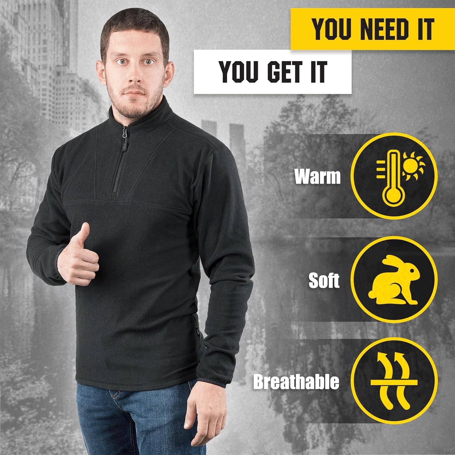 image:imageMTac Mens Fleece Quarter Zip Pullover Tactical Thermal Long Sleeve Sweater with High Mock Neck for Outdoor WorkBlack