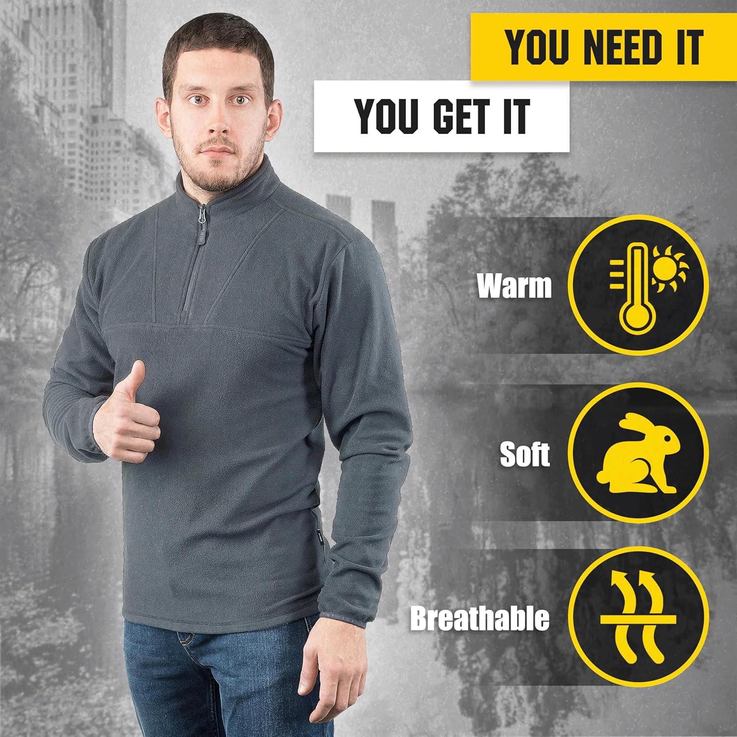 image:imageMTac Mens Fleece Quarter Zip Pullover Tactical Thermal Long Sleeve Sweater with High Mock Neck for Outdoor WorkDark Grey