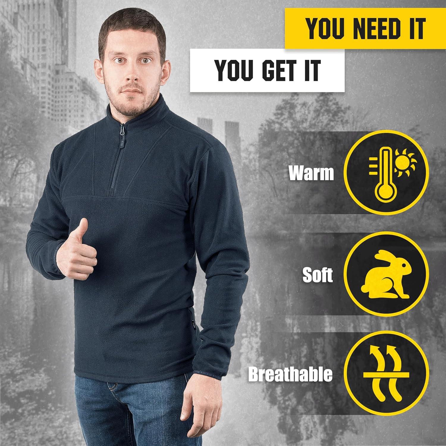 image:imageMTac Mens Fleece Quarter Zip Pullover Tactical Thermal Long Sleeve Sweater with High Mock Neck for Outdoor WorkDark Navy Blue