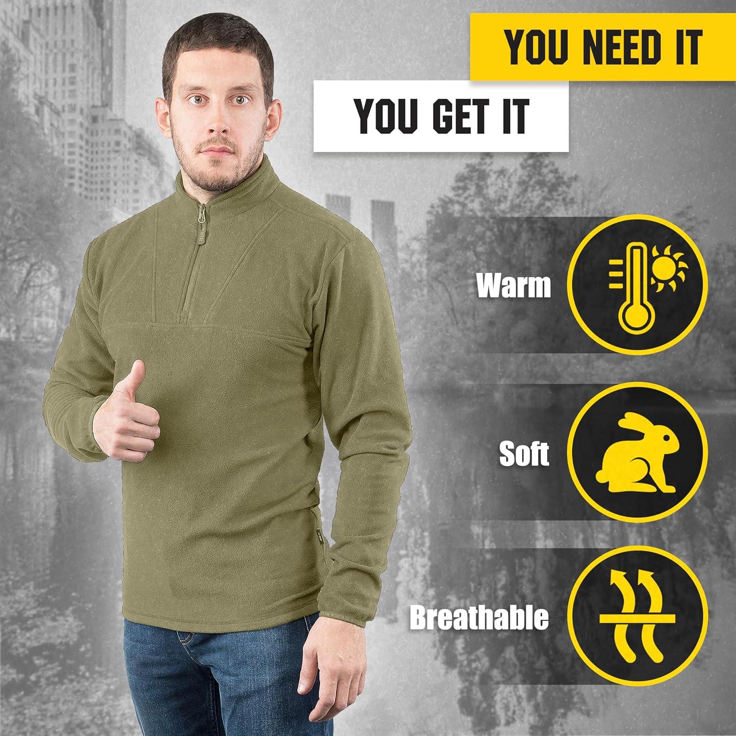 image:imageMTac Mens Fleece Quarter Zip Pullover Tactical Thermal Long Sleeve Sweater with High Mock Neck for Outdoor WorkOcp