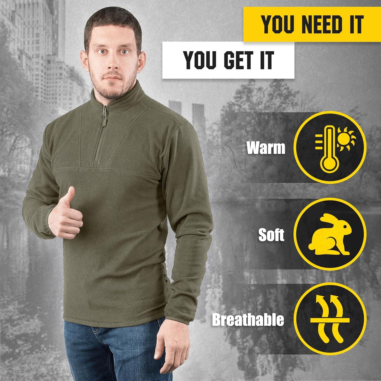 image:imageMTac Mens Fleece Quarter Zip Pullover Tactical Thermal Long Sleeve Sweater with High Mock Neck for Outdoor WorkOlive Dark