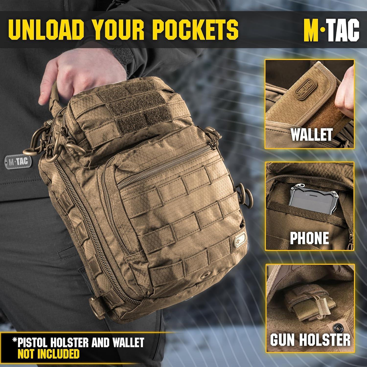 image:imageMTac Tactical Sling Bag Concealed Carry Bag for Men Hexagon One Shoulder Sling Backpack for CCW Crossbody Sling PackCoyote