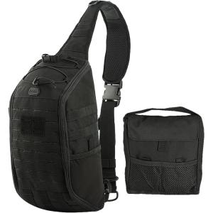 M-Tac 10L Tactical Sling Backpack – Crossbody Medical Sling EMS Bag EDC with Loop Panel for Concealed Carry – Travel, Fishing, Hiking backpack (Black)
