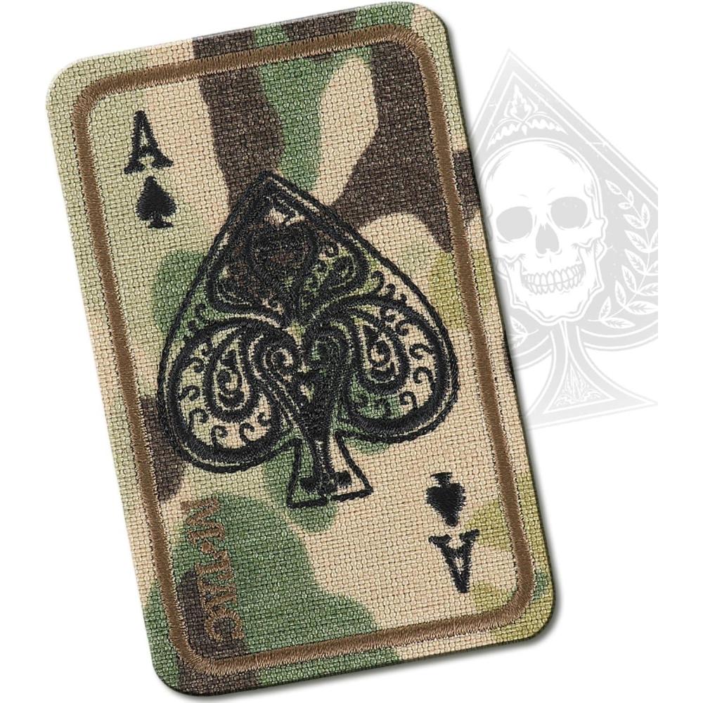 image:imageMTac Ace of Spades Embroidered Patch Death Card Tactical Morale Patch for Military Gear Army Combat Hook and Loop Patches BlackMulticam