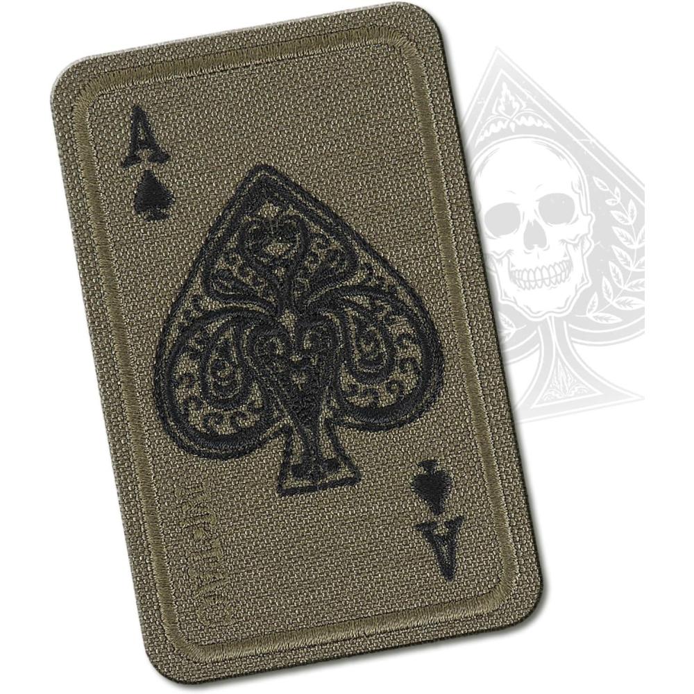 image:imageMTac Ace of Spades Embroidered Patch Death Card Tactical Morale Patch for Military Gear Army Combat Hook and Loop Patches BlackRanger Green